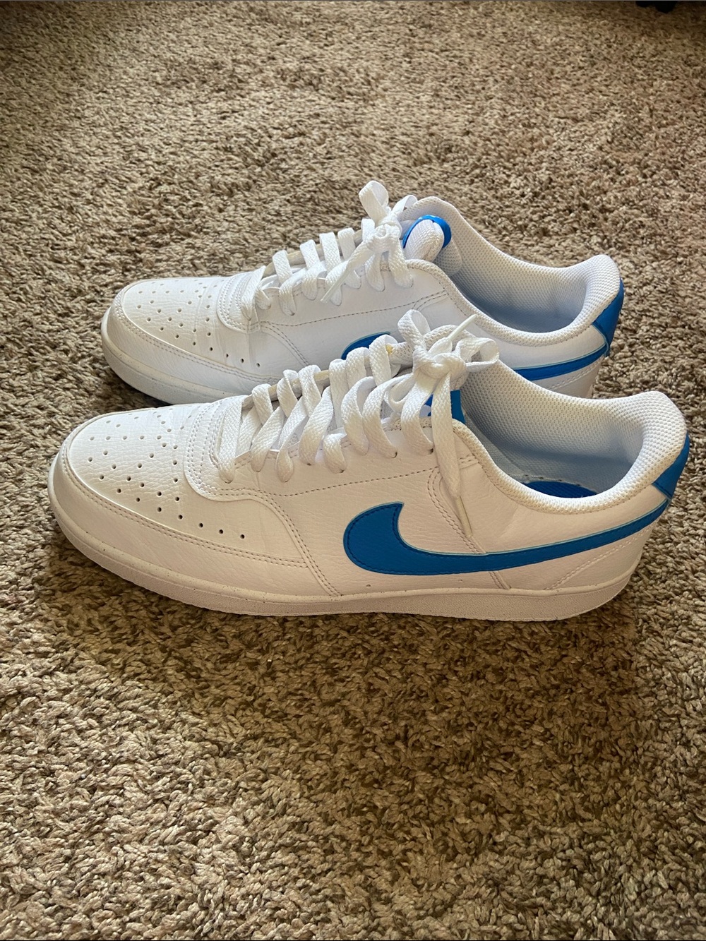 Nike White Low-Top Sneakers with Blue Swoosh